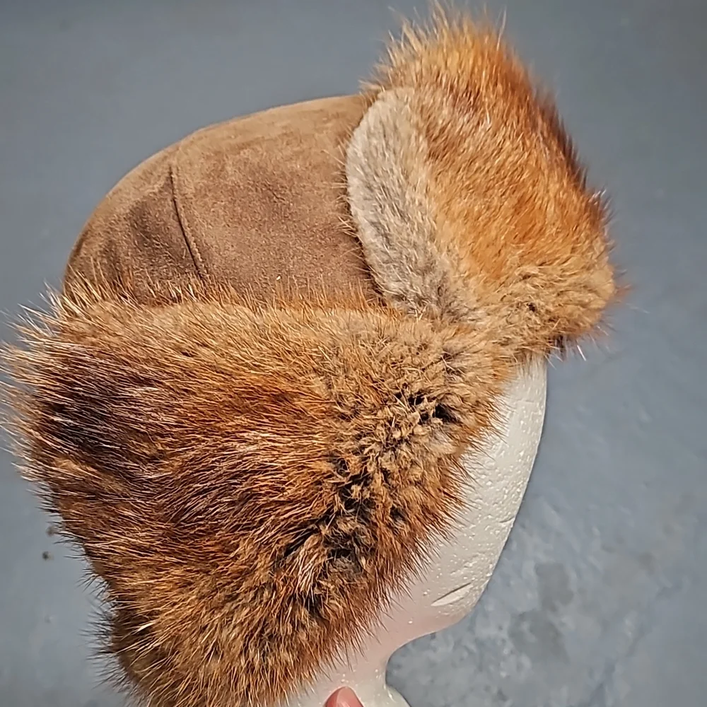 Vintage real fur russian style ushanka trapper hat